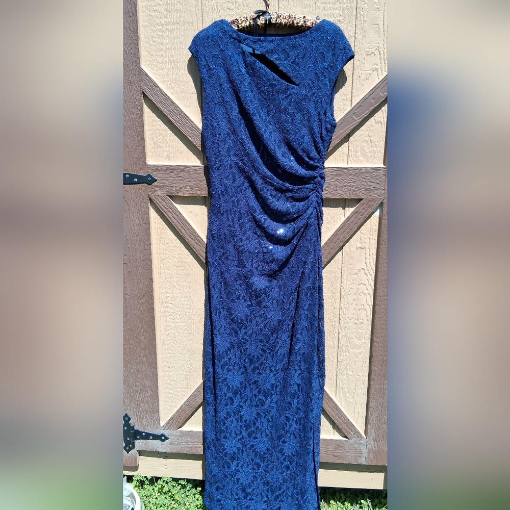 Ralph Lauren Royal Blue Lace Maxi Dress with Side Ruching